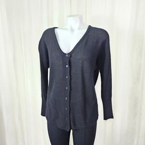 Subtle Luxury 100% Cashmere Black Cardigan Sweater Drop Sleeve V-neck XS/S